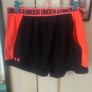 Under Armour Women's Athletic Shorts in Black and Neon Orange